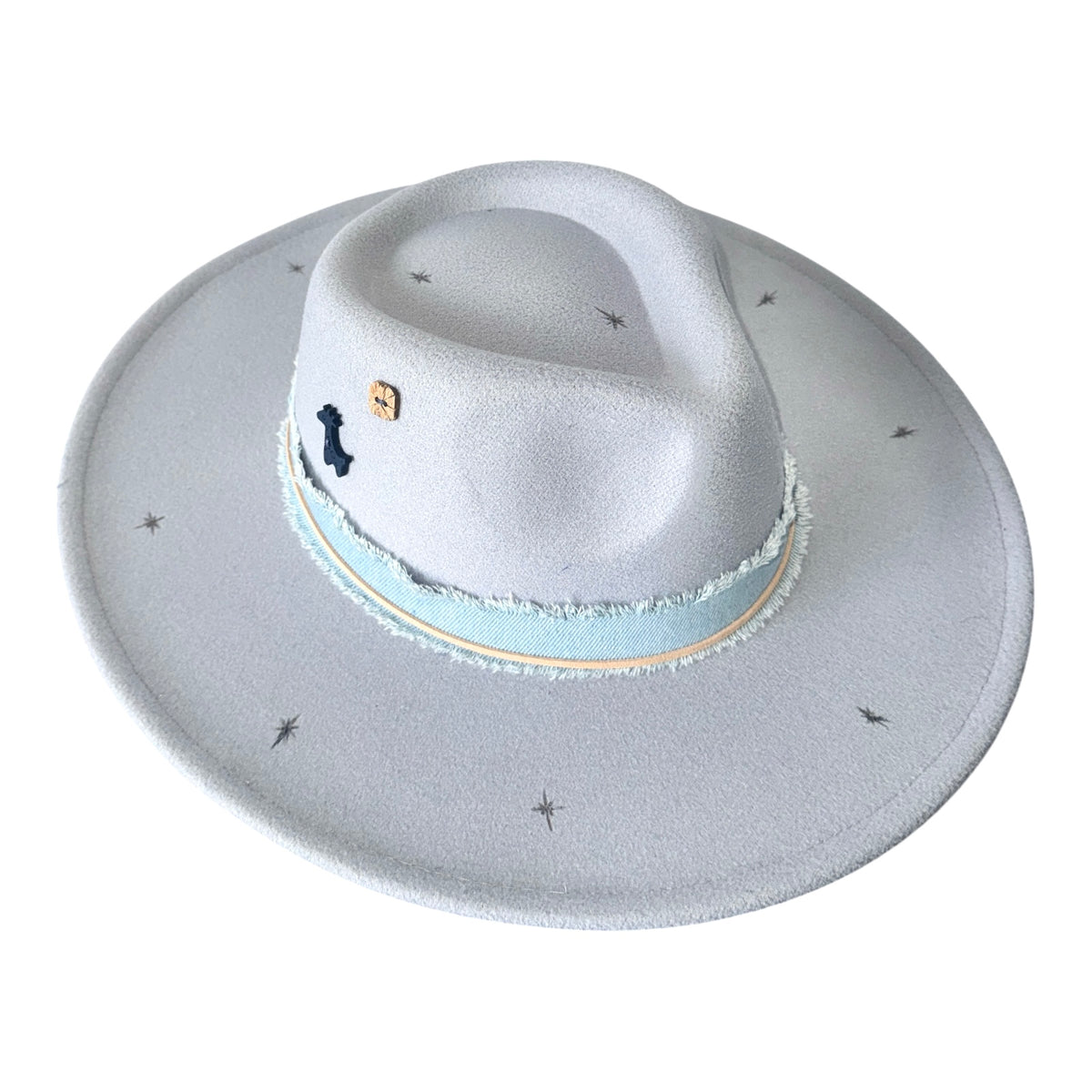 HEART DENIM TRIM FELT FEDORA HAT - SAGE & SADDLE - HATS