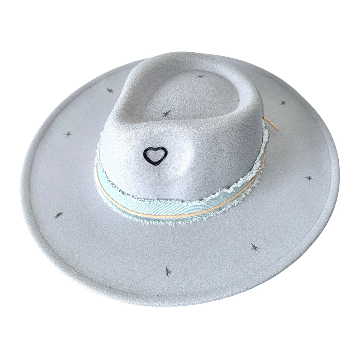 HEART DENIM TRIM FELT FEDORA HAT - SAGE & SADDLE - HATS