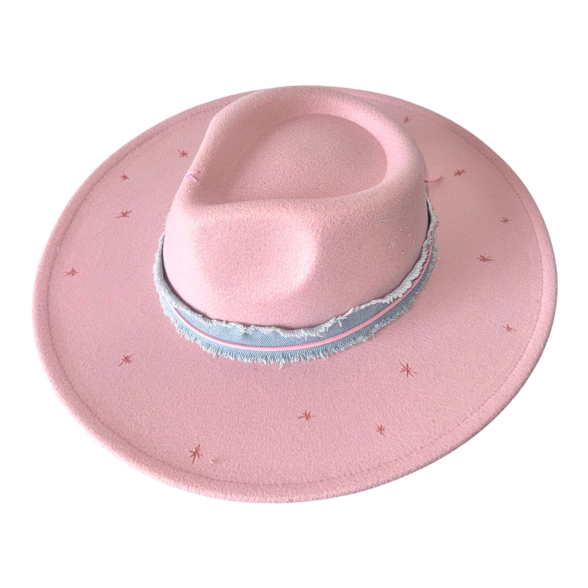 TWINKLE STARDUST DENIM TRIM FELT FEDORA HAT - SAGE & SADDLE - HATS