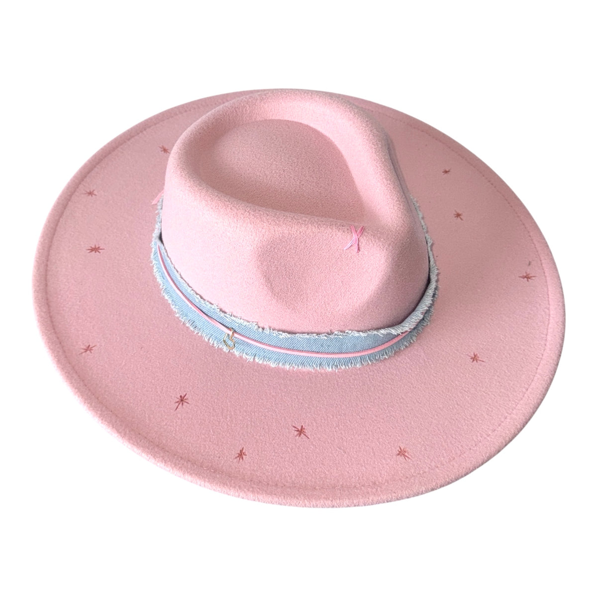 TWINKLE STARDUST DENIM TRIM FELT FEDORA HAT - SAGE & SADDLE - HATS