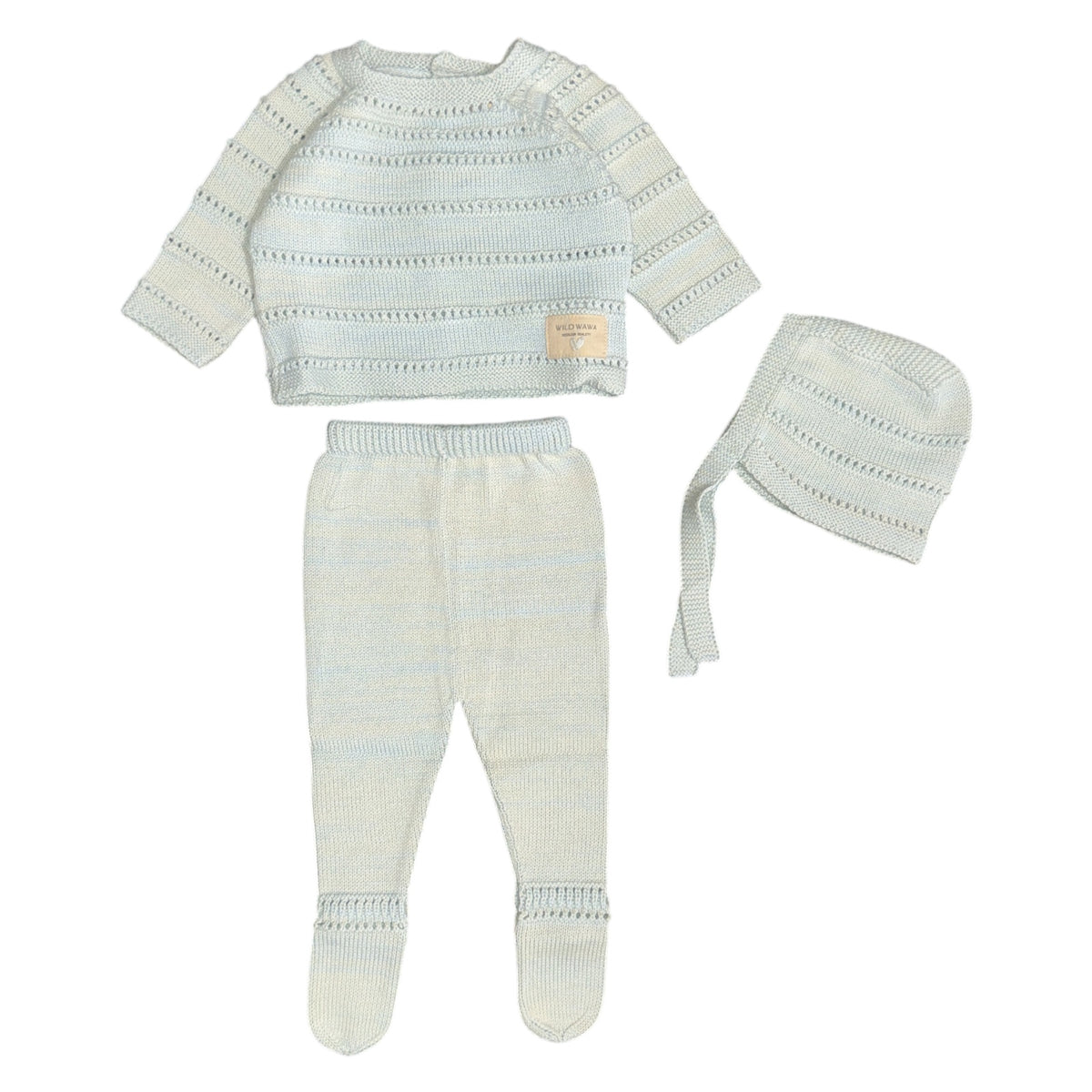 WELCOME BABY KNITTED CARDIGAN, PANTS, AND BEANIE SET