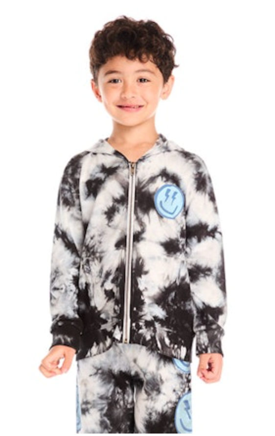 SMILEY BOLT TIE DYE ZIP UP HOODIE (PREORDER)