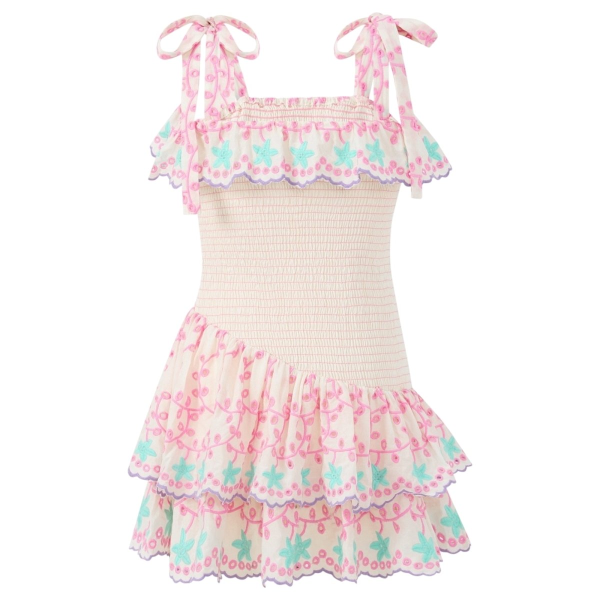 ALANNA SMOCKED EMBROIDERED MINI DRESS (PREORDER) - MARLO
