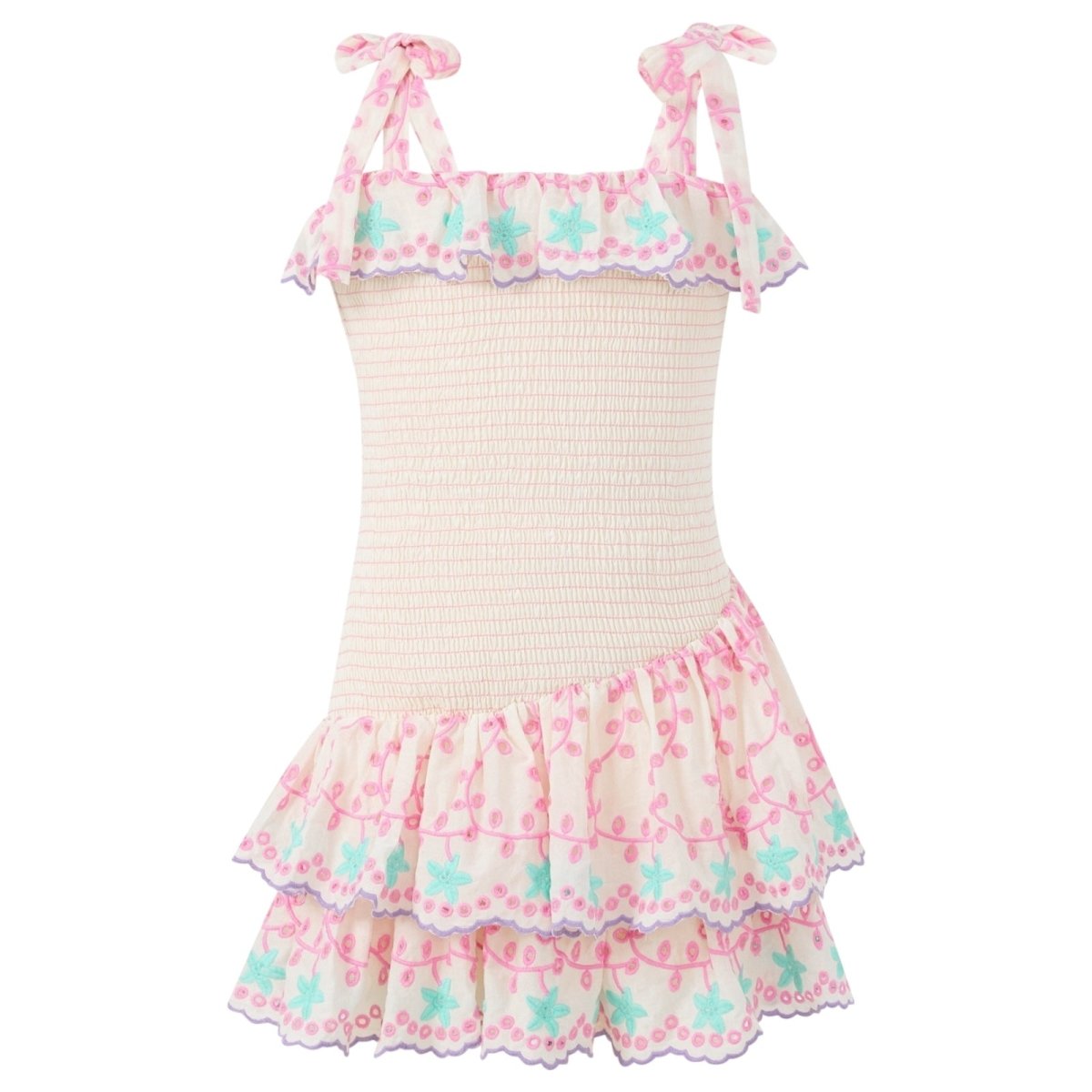 ALANNA SMOCKED EMBROIDERED MINI DRESS (PREORDER) - MARLO