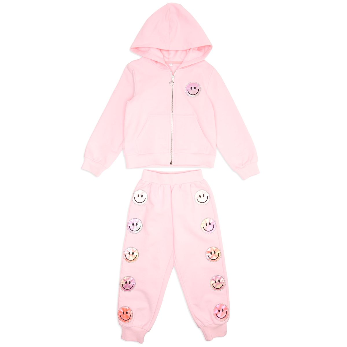 ALEXIA SMILEY FACE ZIP UP HOODIE AND SWEATPANTS SET - SET