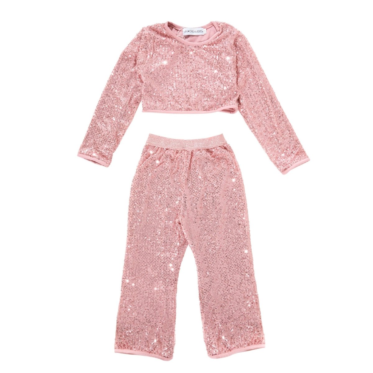 ALIYAH SEQUIN LOVE SLEEVE CROP TOP AND PANTS SET - SET