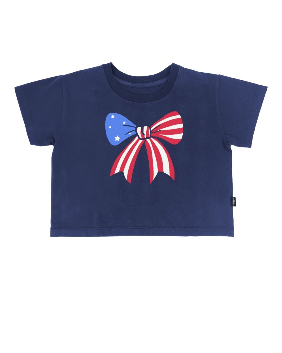 AMERICAN FLAG BOW BOXY TSHIRT - SHORT SLEEVE TOPS