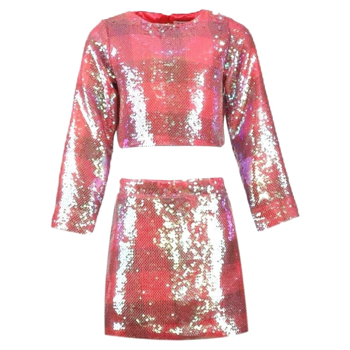 AS IF PLAID SEQUIN TOP AND SKIRT SET - SET