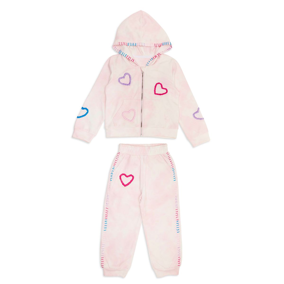 AVA HEART STITCH CLOUD WASH ZIP UP HOODIE AND SWEATPANTS SET - MINI DREAMERS