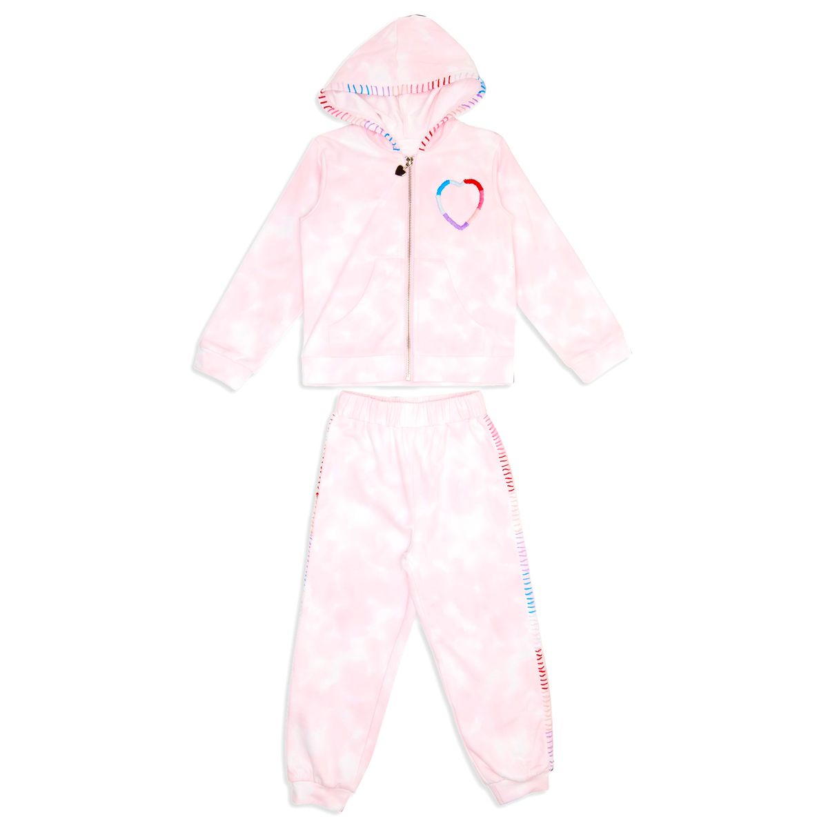 AVA HEART STITCHED TIE DYE HOODIE AND SWEATPANTS SET - SET