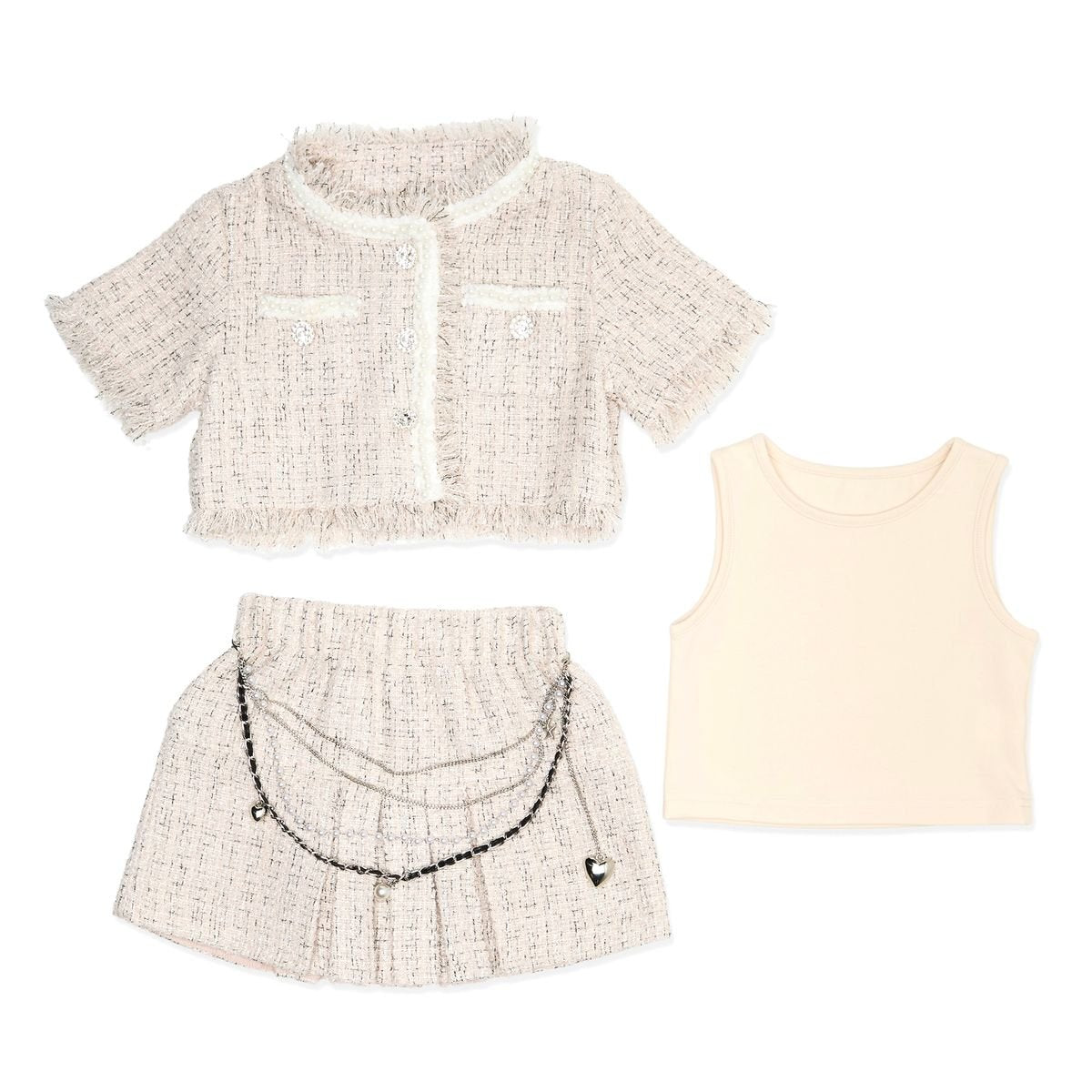 BECKY TWEED JACKET, TANK AND CHAIN SKIRT SUIT SET - MINI DREAMERS