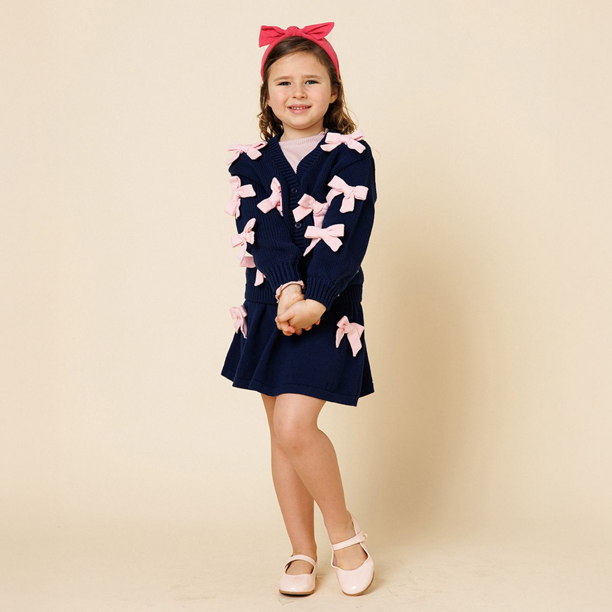 BOW CARDIGAN AND SKIRT SET - SET