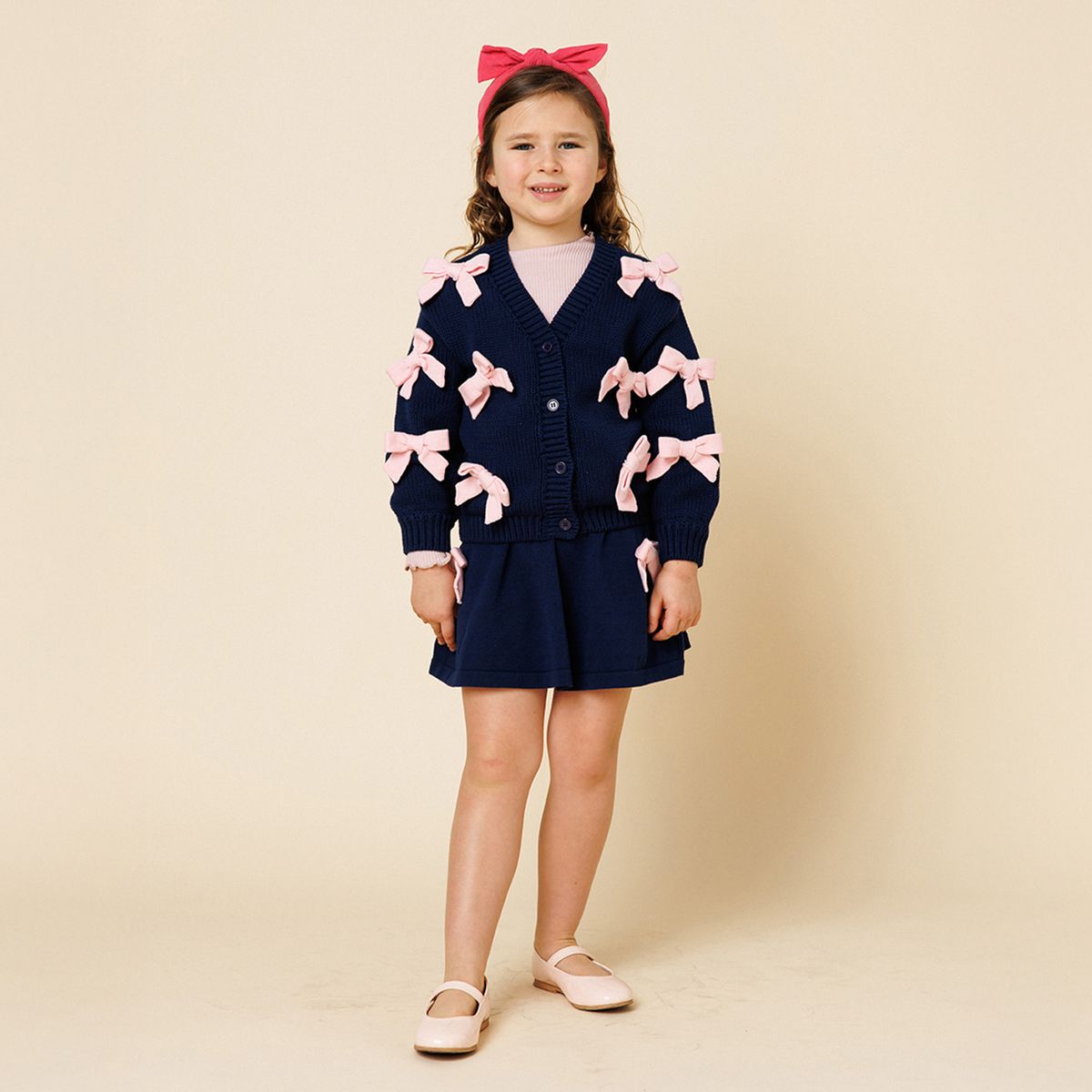 BOW CARDIGAN AND SKIRT SET - SET