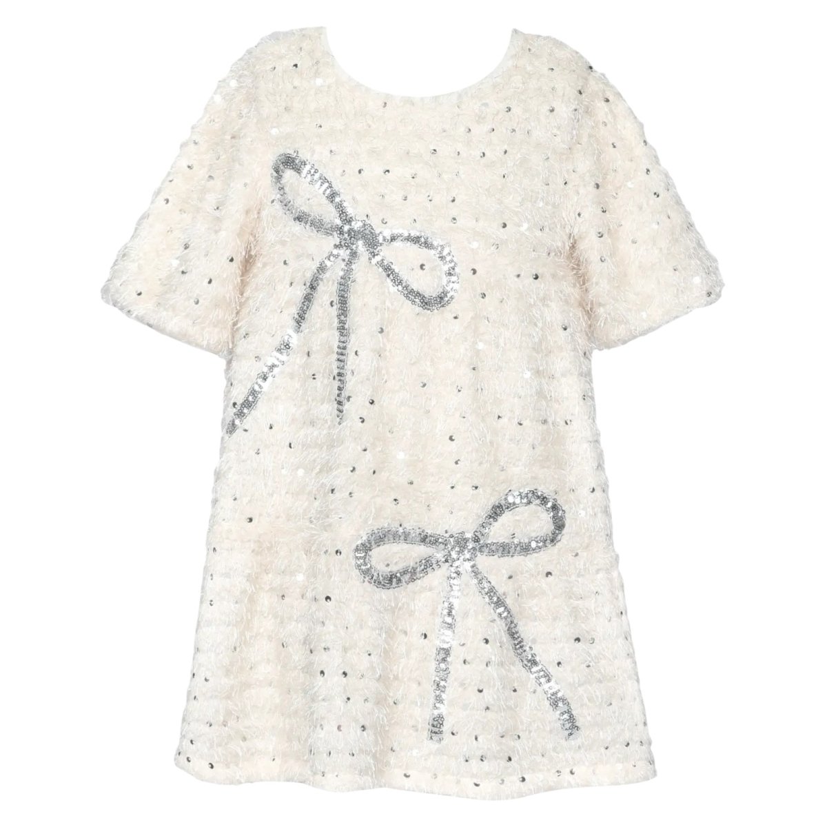 Bow Sequin Fringe Dress 2T / Ivory