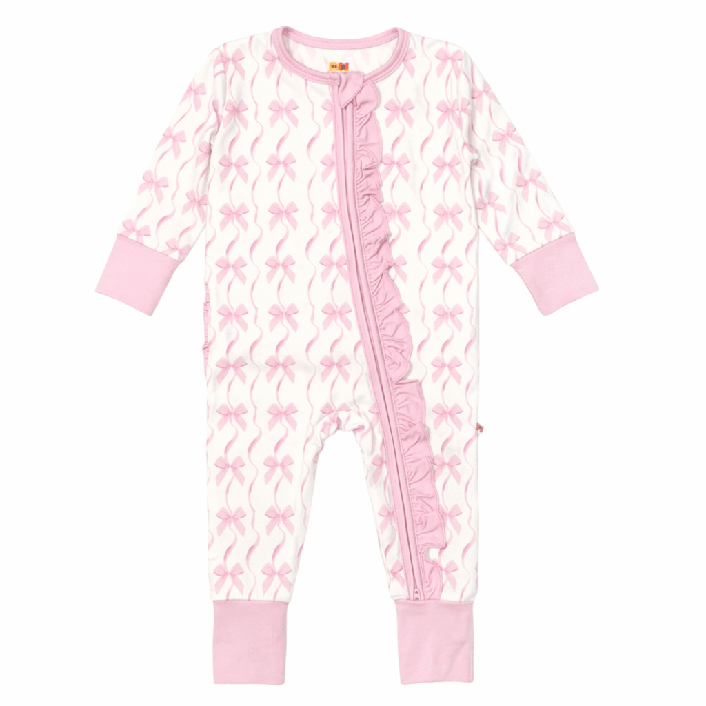 BOWS BAMBOO ZIPPER ROMPER W/ RUFFLES ON BACK - PETITE HAILEY