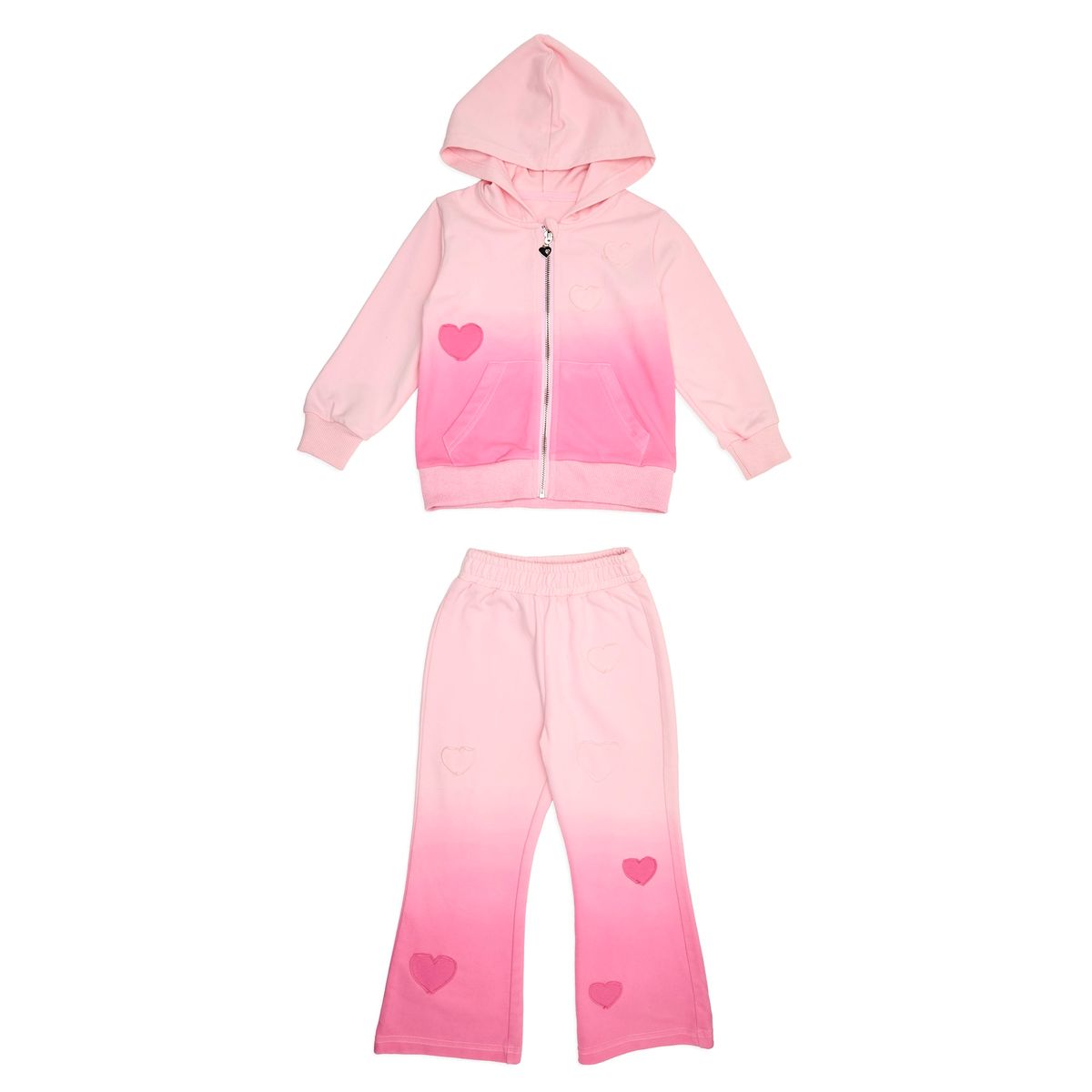 BRYNN HEART PATCH DIP DYE ZIP UP HOODIE AND WIDE LEG SWEATPANTS SET - MINI DREAMERS