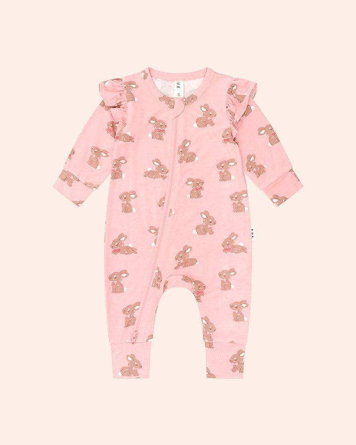 BUNNY ZIP UP FRILL ROMPER (UNISEX) (PREORDER) - HUXBABY