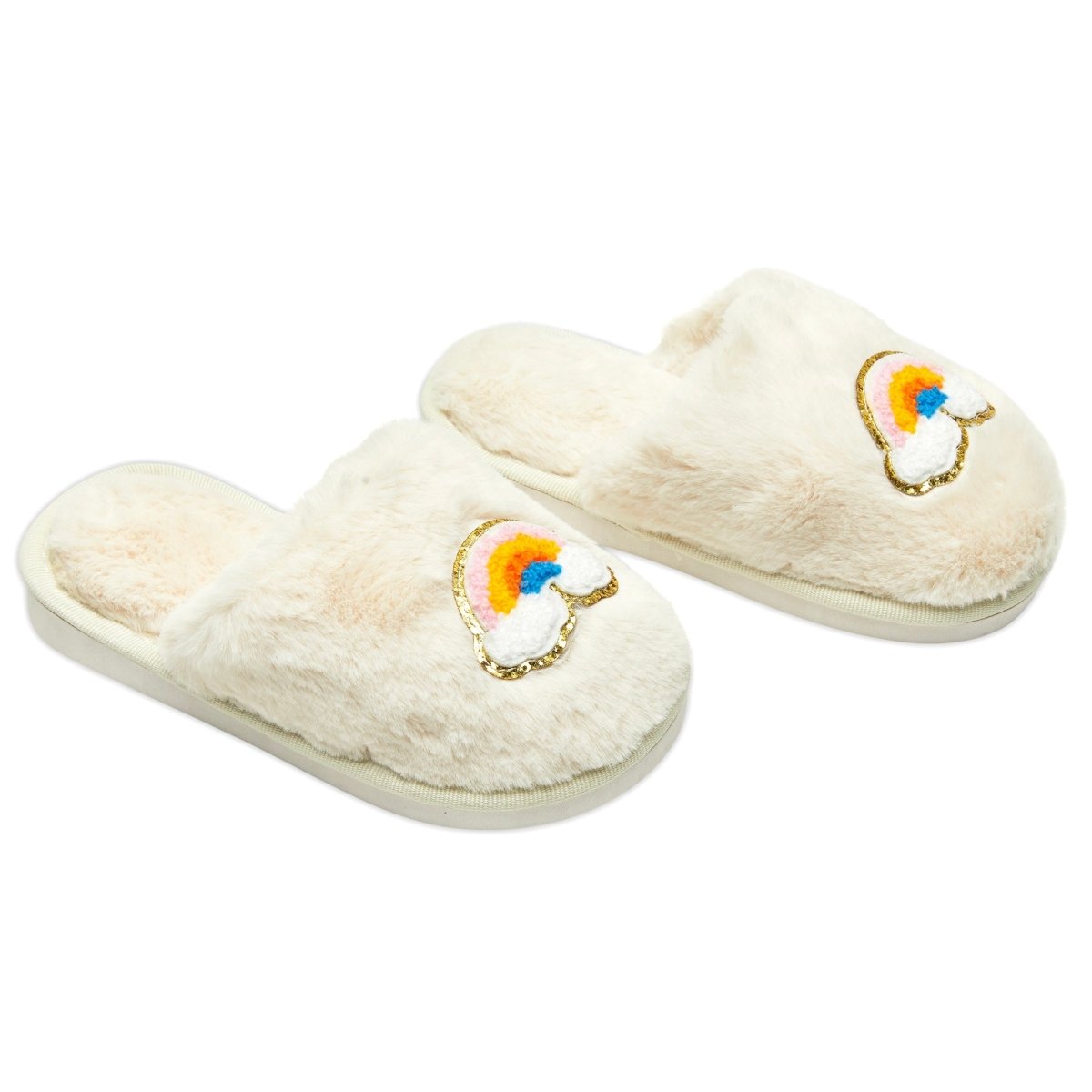 CALI RAINBOW FUZZY SLIPPERS - SLIPPERS