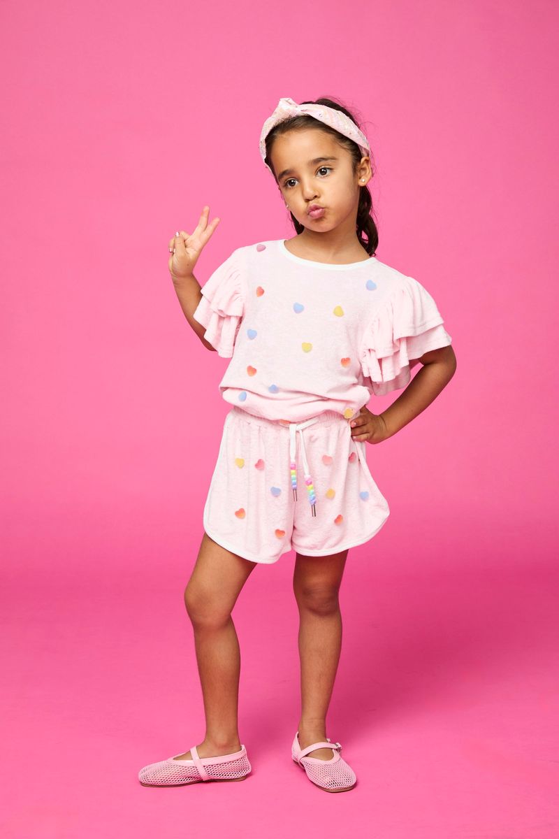 CANDY HEART RUFFLE SLEEVE TOP AND SHORTS SET - SET