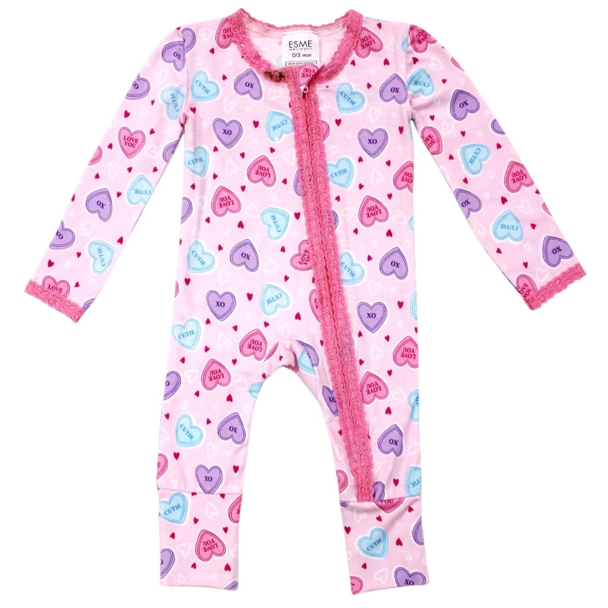 CANDY HEARTS ZIP FOOTIE - ESME