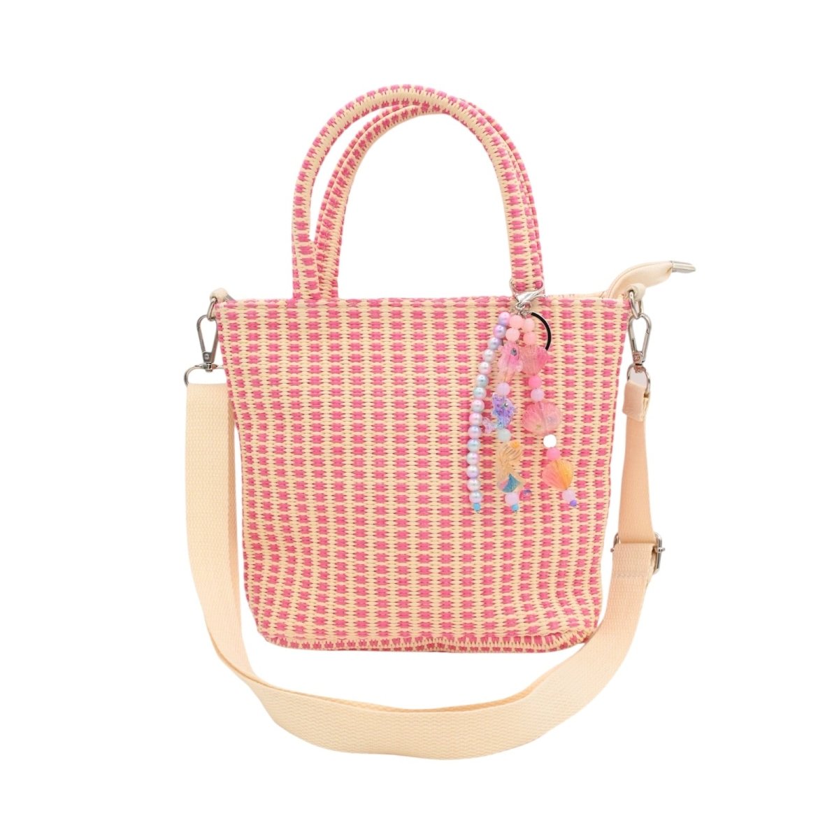 CHARMS RAFFIA TOTE BAG W/ CROSSBODY STRAPS - PURSES