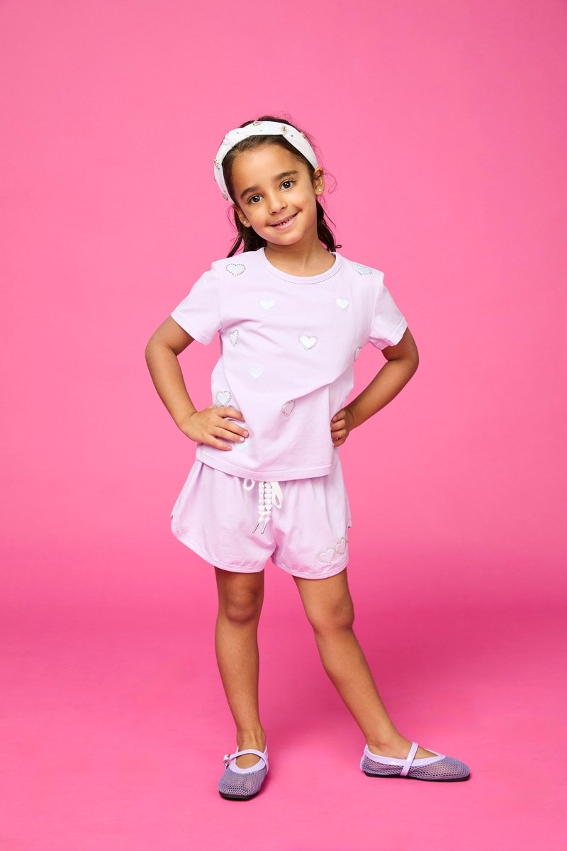 CHELSEA CRYSTAL HEARTS SHORT SLEEVE AND SHORTS SET - MINI DREAMERS