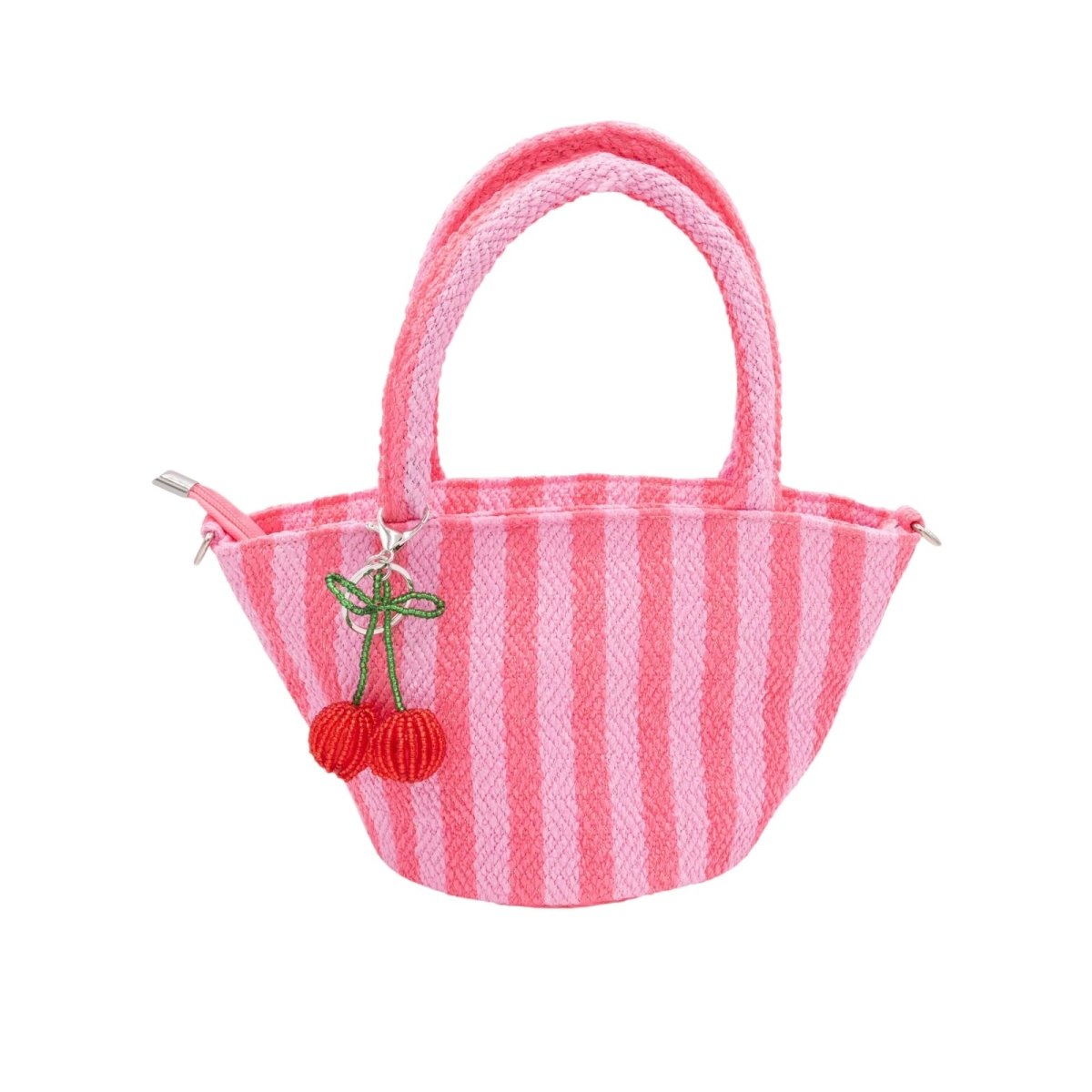 CHERRY CHARMS RAFFIA TOTE BAG W/ CROSSBODY STRAPS - PURSES