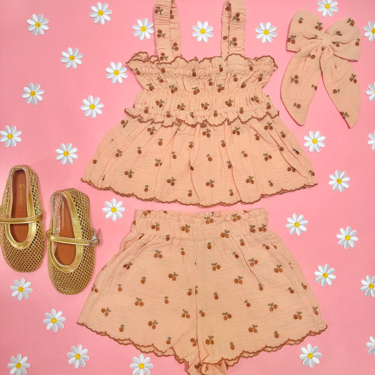 CHERRY EMBROIDERED TANK AND REMI SHORTS SET - RYLEE + CRU