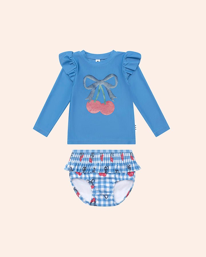 CHERRY GINGHAM RASH GUARD TWO PIECE SWIM SET (PREORDER) - HUXBABY