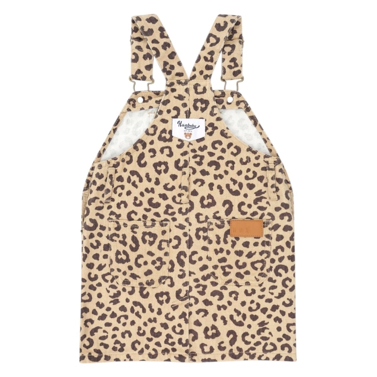 CHERRY LEOPARD DENIM OVERALL DRESS - HUXBABY