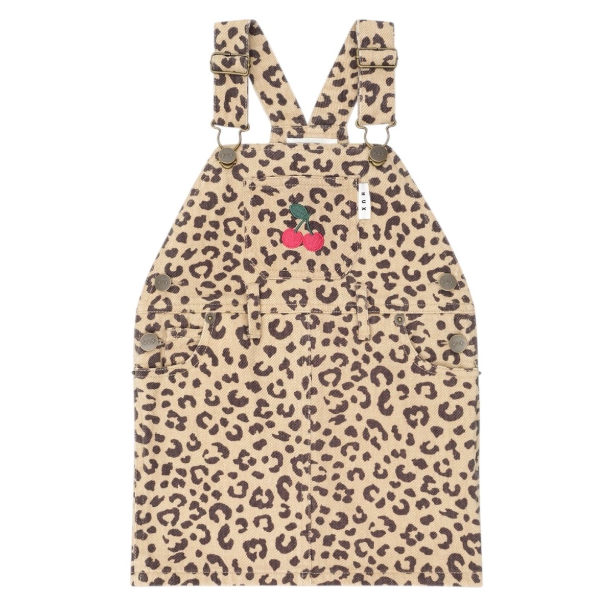 CHERRY LEOPARD DENIM OVERALL DRESS - HUXBABY