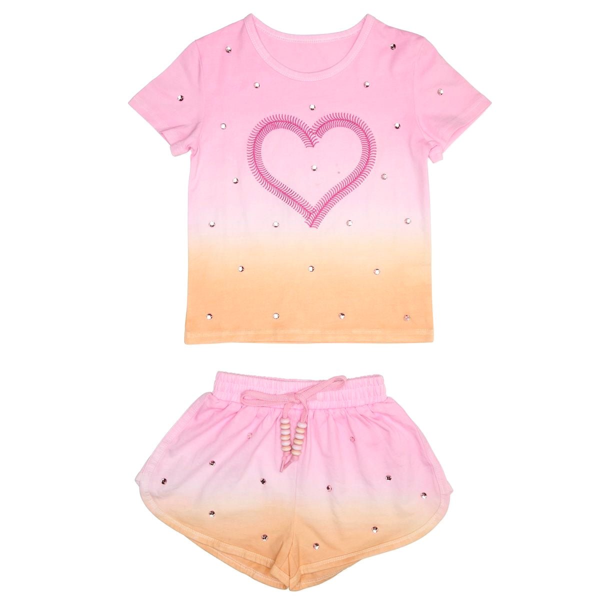 CORA CRYSTAL HEART DIP DYE SHORT SLEEVE AND SHORTS SET - MINI DREAMERS