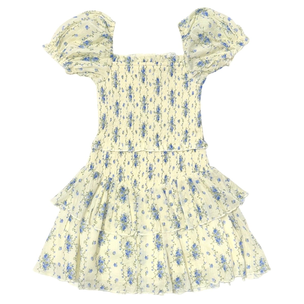 CREME STRIPE FLORAL LAINEY PUFF SLEEVE DRESS - DRESSES