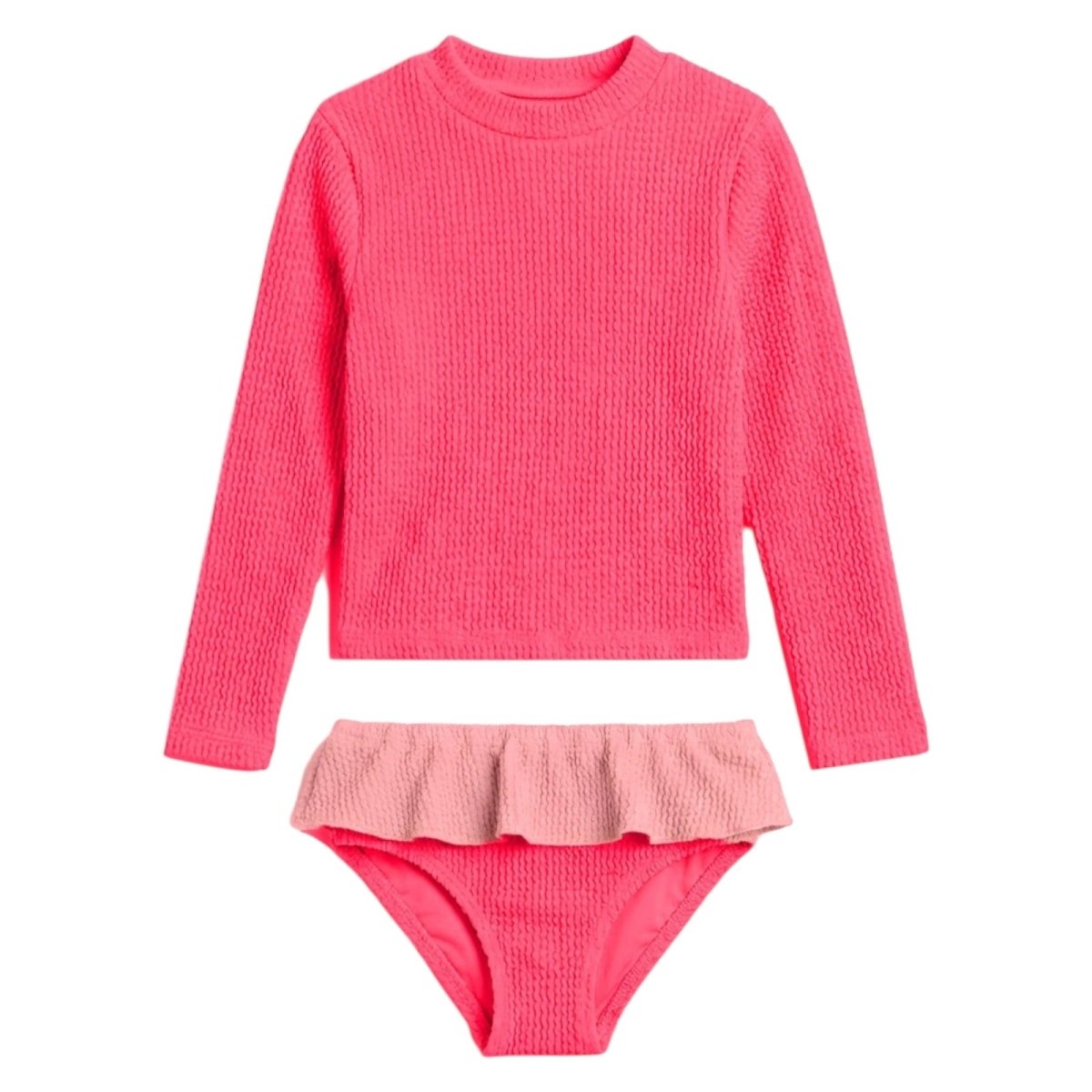 CRINKLE RUFFLE LONG SLEEVE RASH GUARD TWO PIECE BIKINI (PREORDER) - TWO PIECE BIKINI