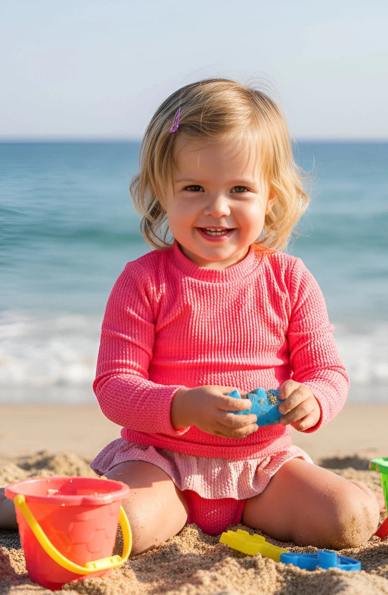 CRINKLE RUFFLE LONG SLEEVE RASH GUARD TWO PIECE BIKINI (PREORDER) - TWO PIECE BIKINI