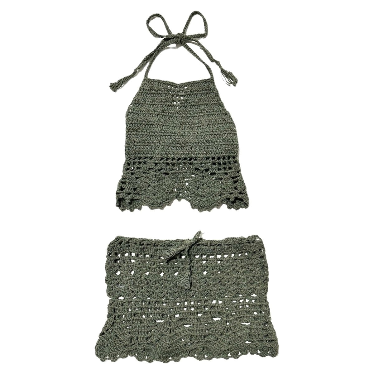 Grey Crochet Halter Top & Skirt Set | Mini Dreamers
