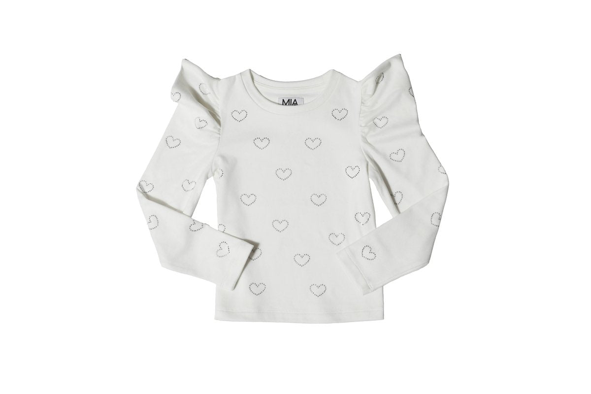 CRYSTAL HEART PUFF SLEEVE LONG SLEEVE TOP (PREORDER) - MINI DREAMERS