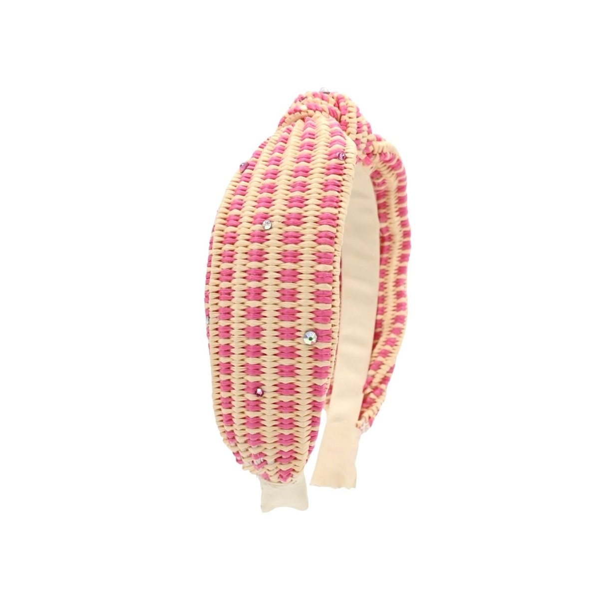 CRYSTAL RAFFIA STRIPE KNOT HEADBAND - HEADBANDS