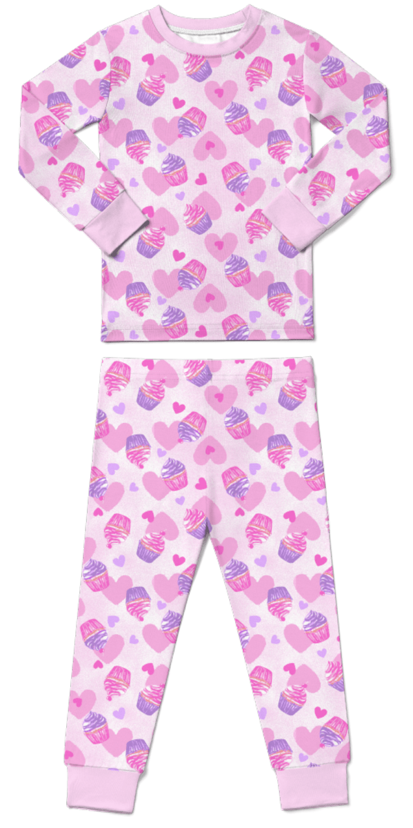 CUPCAKE HEARTS LONG SLEEVE TWO PIECE PAJAMAS (PREORDER) - BABY STEPS