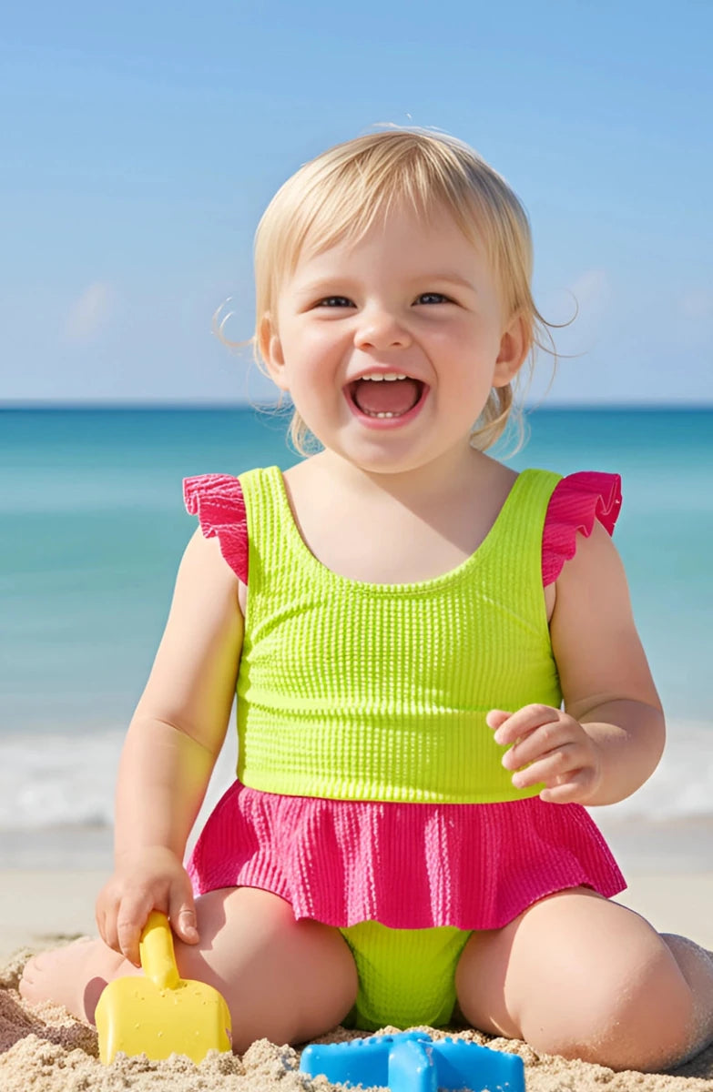 DAISY NEON CRINKLE RUFFLE TWO PIECE BIKINI (PREORDER) - TWO PIECE BIKINI