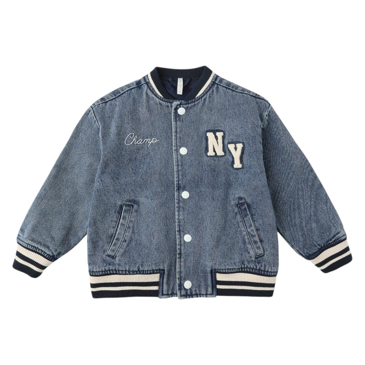 DENIM VARSITY JACKET by RYLEE + CRU | Kids Fashion | Mini Dreamers
