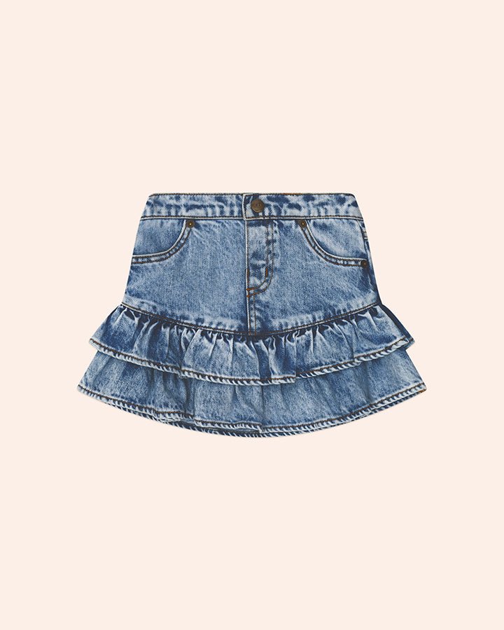 DREAMY DENIM TIERED RUFFLE SKIRT (PREORDER) - SKIRTS