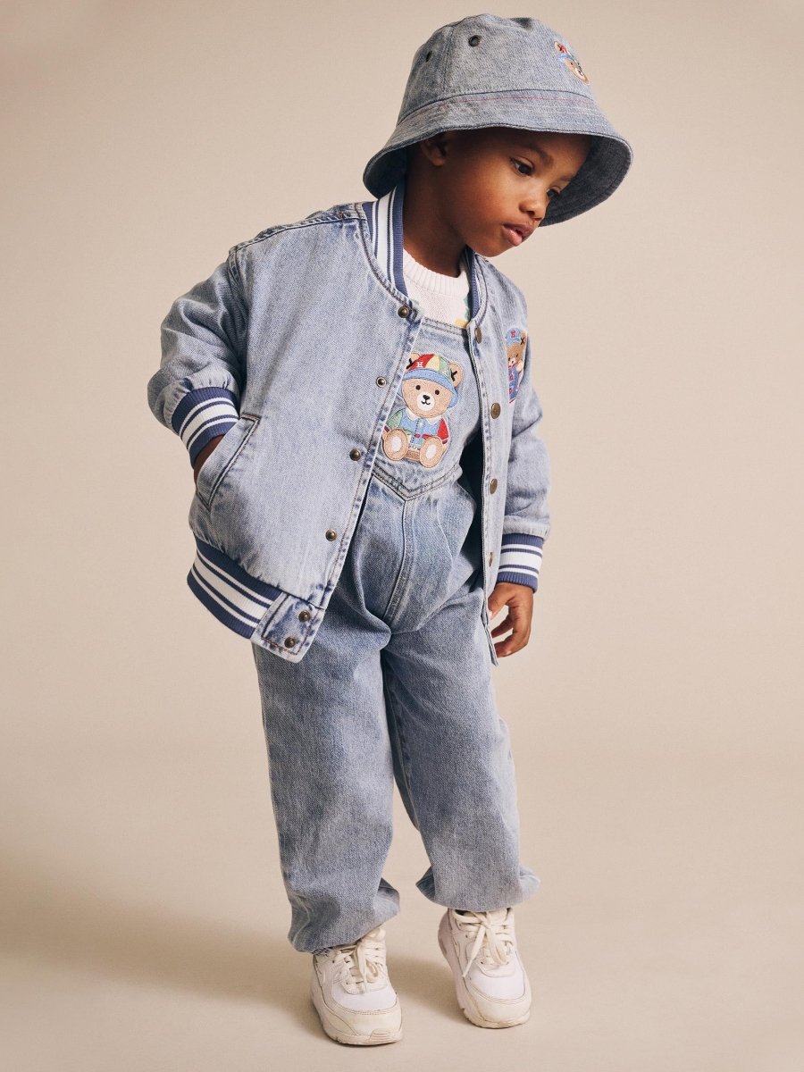 DREAMY DENIM VARSITY BOMBER JACKET - JACKETS