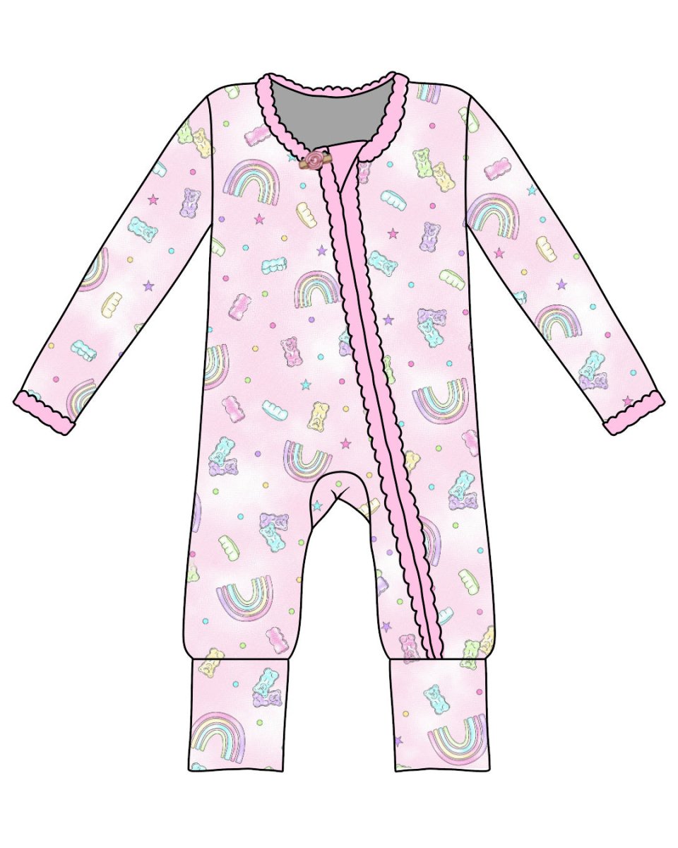 DREAMY RAINBOW & GUMMY BEAR ZIP FOOTIE (PREORDER) - ESME