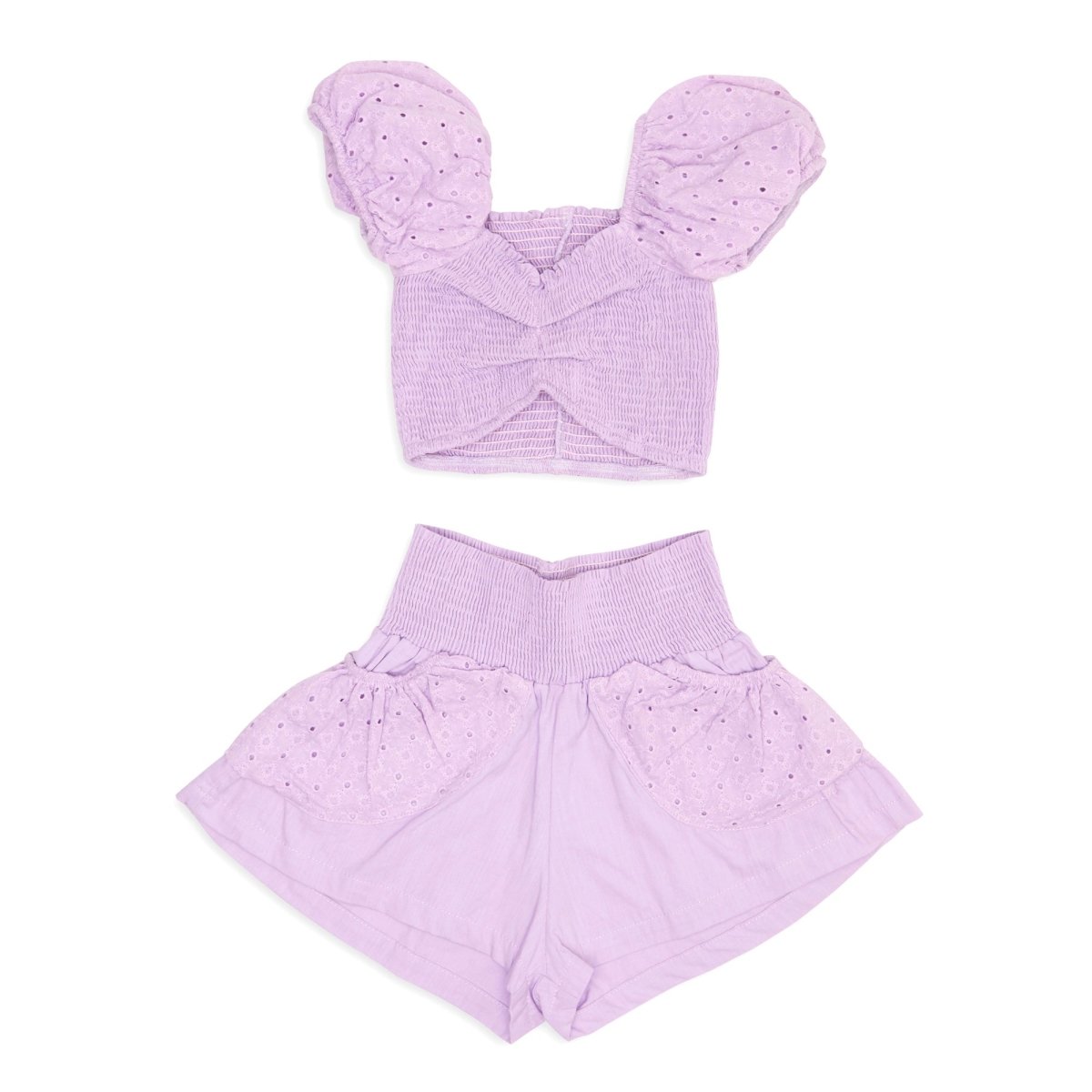 ENZO PUFF SLEEVE CROP TOP AND SHORTS SET - SET