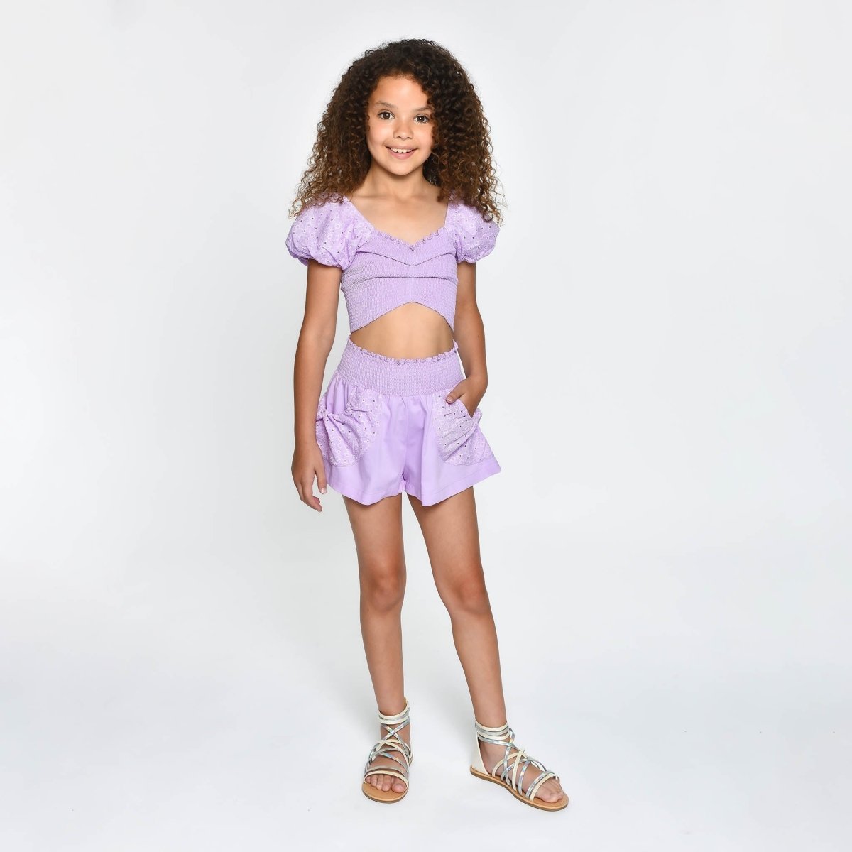 ENZO PUFF SLEEVE CROP TOP AND SHORTS SET - SET