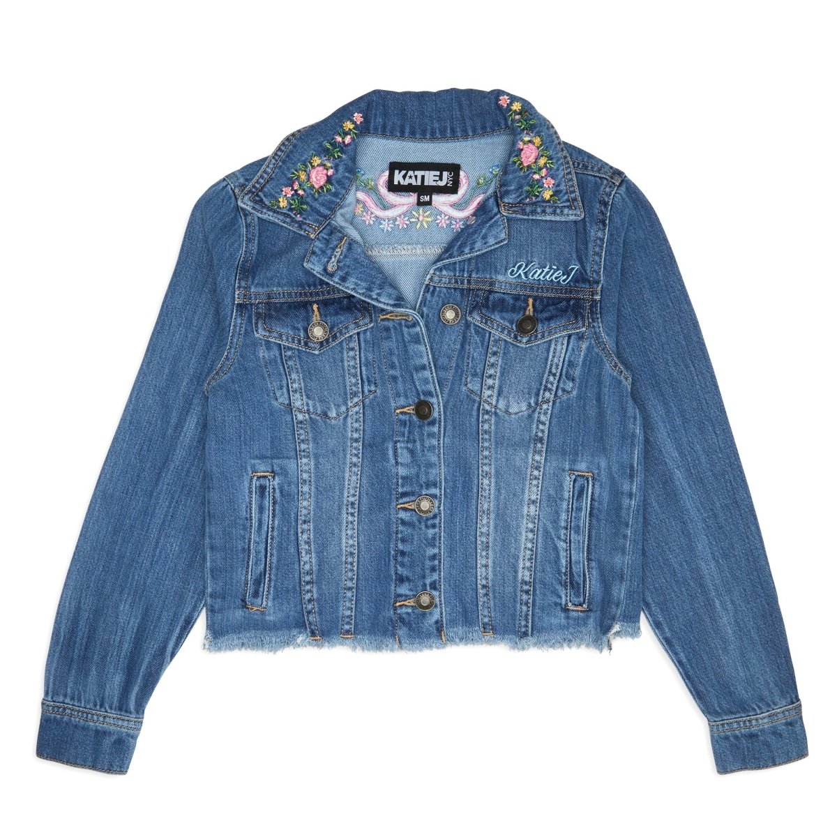 EMBROIDERED BOW DARK WASH DENIM JACKET - JACKETS
