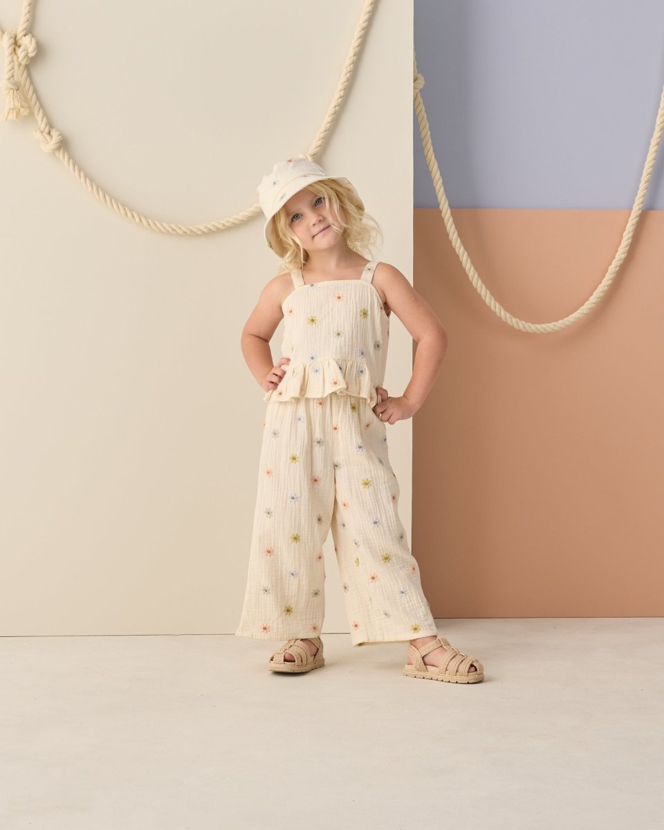EMBROIDERED DAISY KAYLI TANK AND PANTS SET - SET