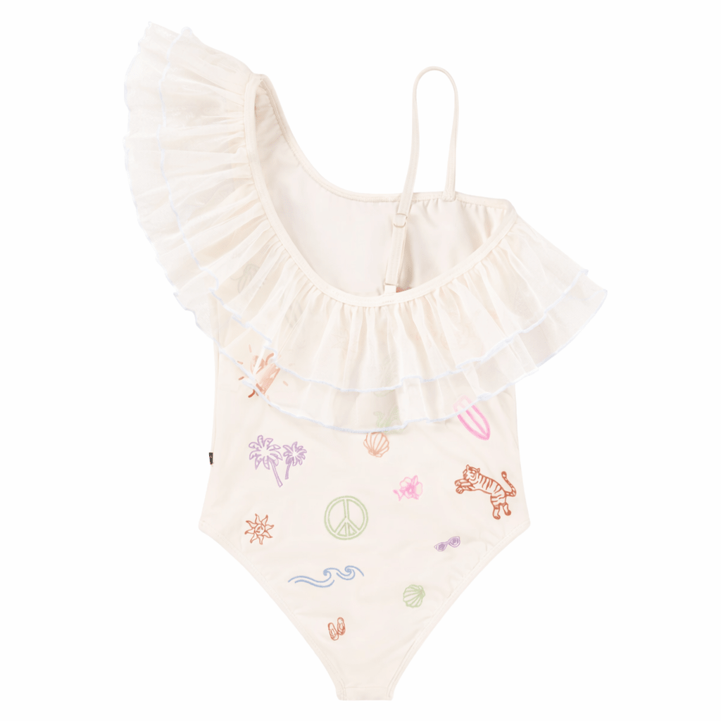 EMBROIDERED DOODLES NILLA RUFFLE ONE SIDED ONE PIECE SWIMSUIT (PREORDER) - MOLO