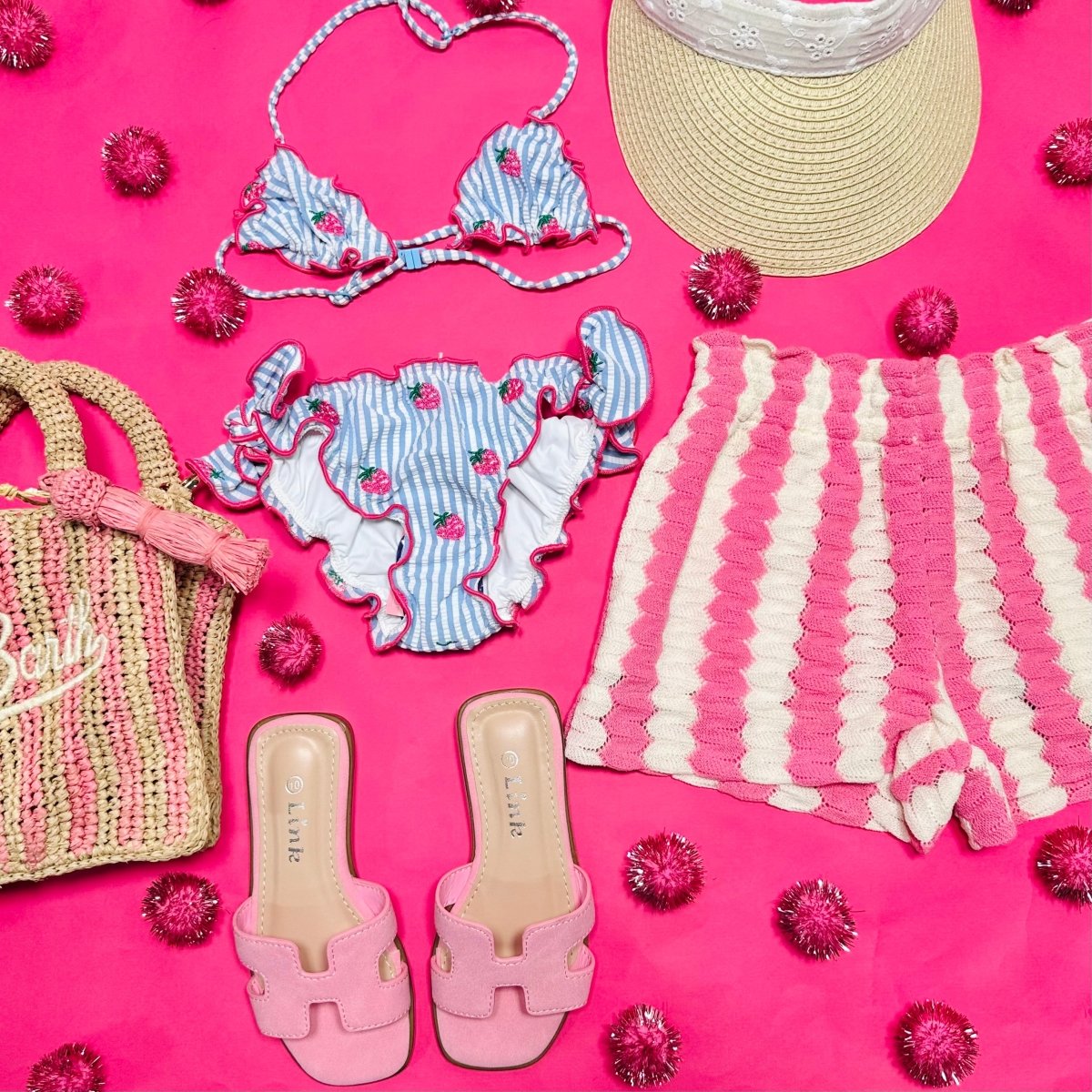 EMBROIDERED STRAWBERRY SEERSUCKER CRIS FROU FROU TWO PIECE BIKINI - MC2 SAINT BARTH KIDS